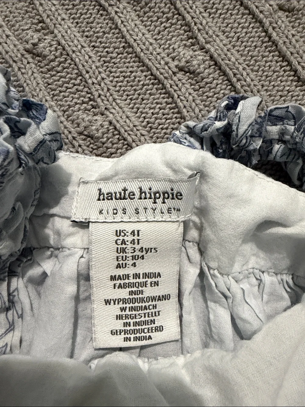 Haute Hippie Girls 4T Light Blue, Navy and White Floral Dress